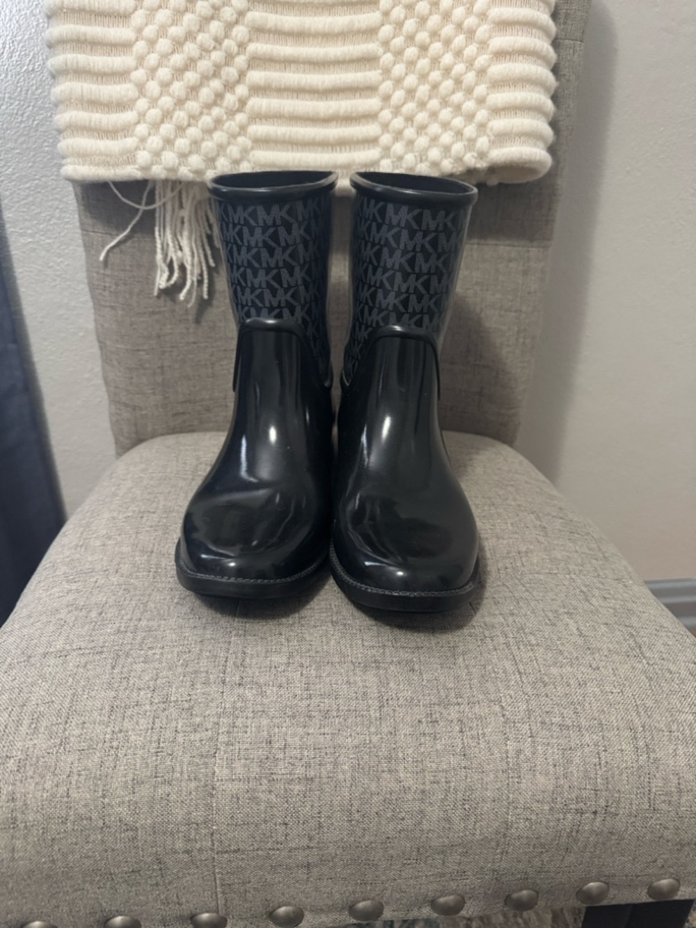 Michael Kors Glossy Black MK Logo Mid-Calf Rain Boots